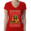Strike First Strike Hard No Mercy Xmas Ugly Christmas Sweater Womens Junior Fit V-Neck Tee