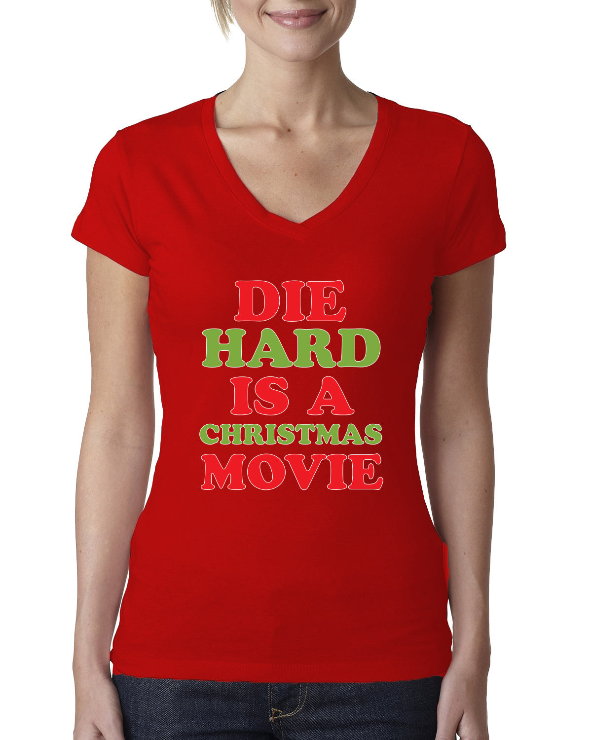 Die Hard is a Christmas Movie Christmas Womens Junior Fit V-Neck Tee