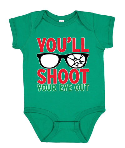 You'll Shoot Your Eye Out Movie Parody Ugly Christmas Sweater Baby Creeper Boys Girls Infant Bodysuit