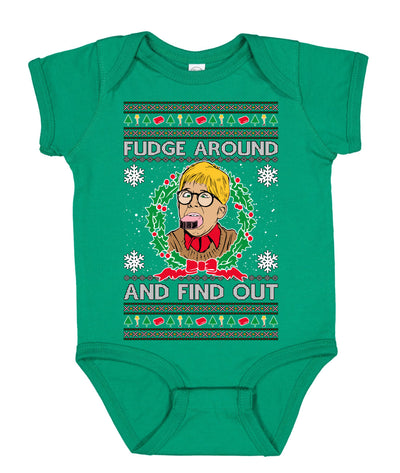 Fudge Around And Find Out Story Ugly Christmas Sweater Baby Creeper Boys Girls Infant Bodysuit