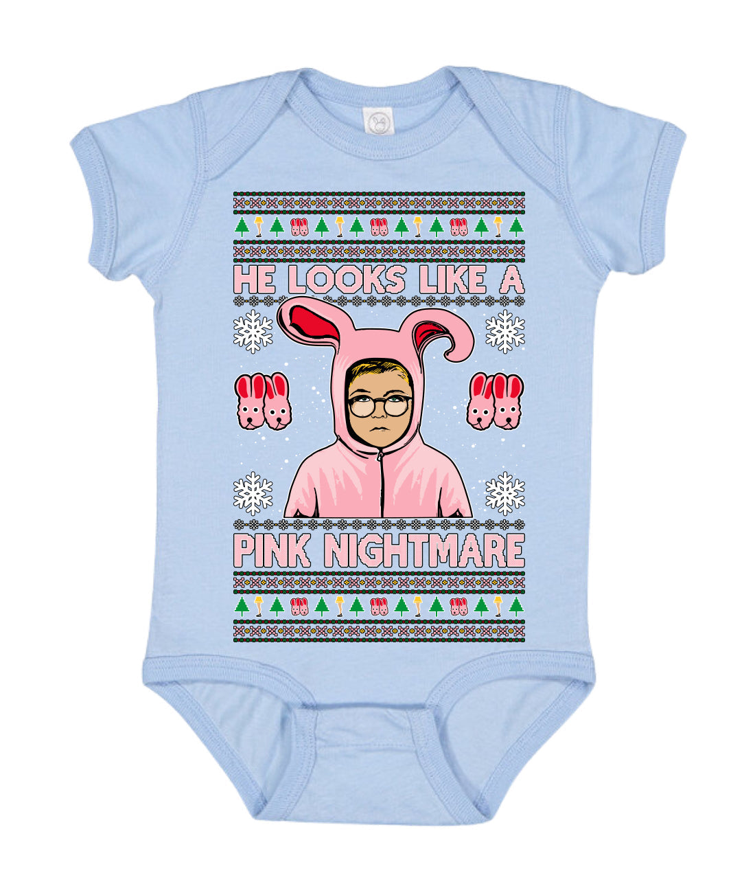 He Looks Like A Pink Nightmare Story Ugly Christmas Sweater Baby Creeper Boys Girls Infant Bodysuit