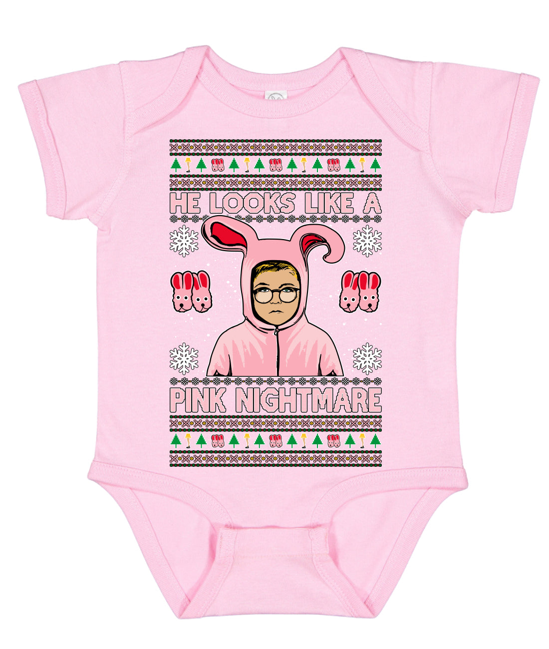 He Looks Like A Pink Nightmare Story Ugly Christmas Sweater Baby Creeper Boys Girls Infant Bodysuit