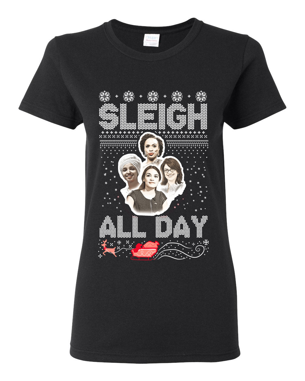 AOC The Squad Congresswomen Sleigh All Day Xmas Ugly Christmas Sweater Womens Graphic T-Shirt