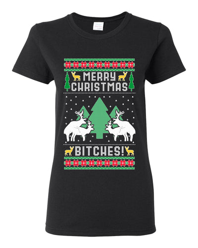 Merry Christmas Bitches Ugly Christmas Sweater Womens Graphic T-Shirt