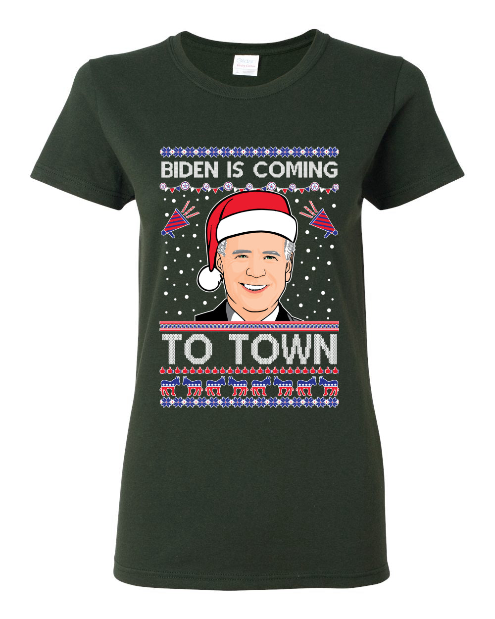 Biden Is Coming To Town Ugly Christmas Sweater Womens Graphic T-Shirt
