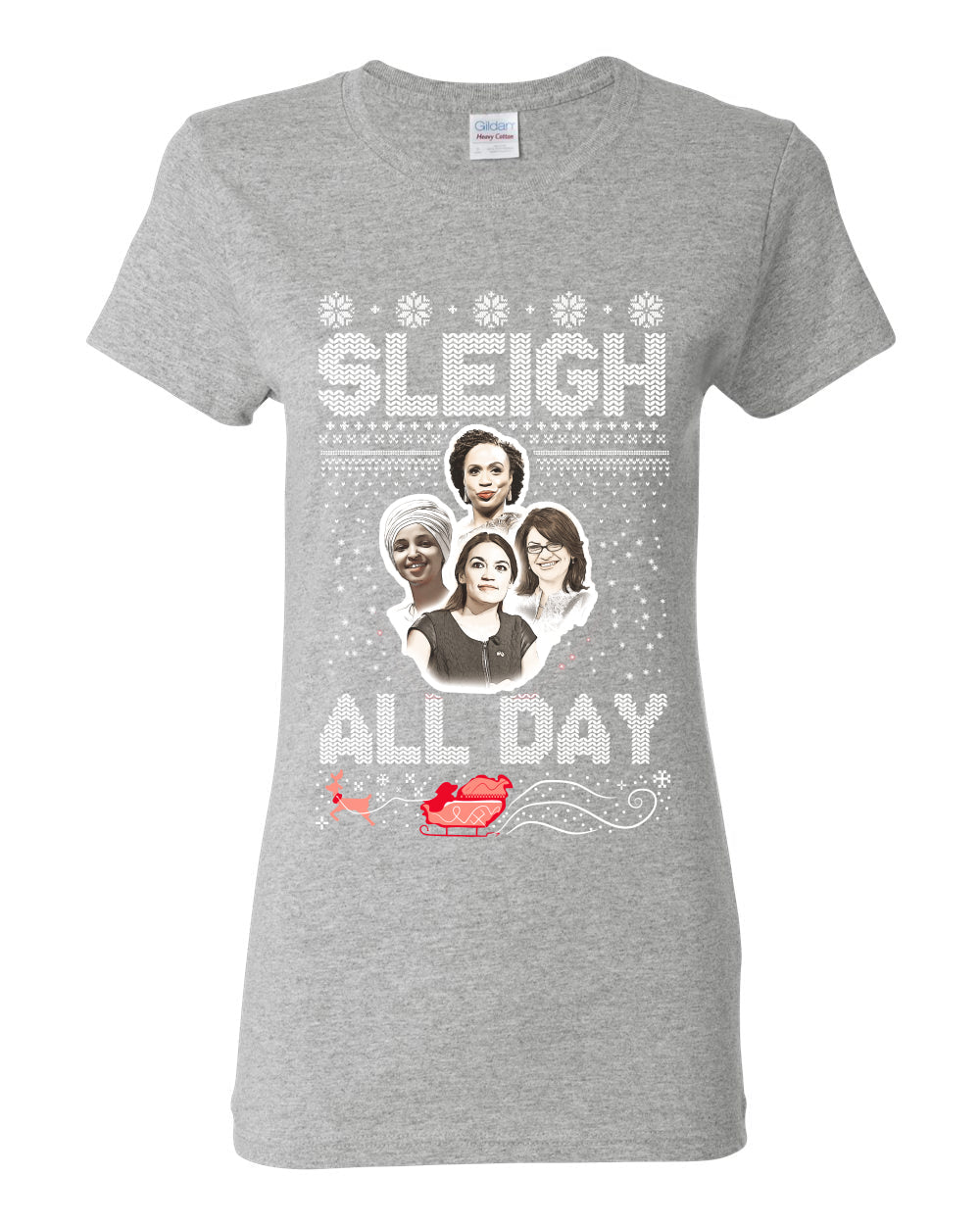 AOC The Squad Congresswomen Sleigh All Day Xmas Ugly Christmas Sweater Womens Graphic T-Shirt