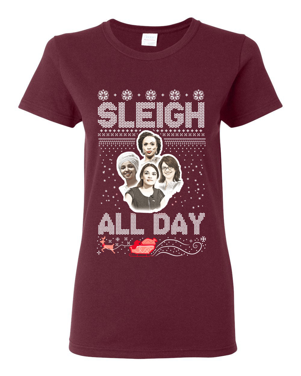 AOC The Squad Congresswomen Sleigh All Day Xmas Ugly Christmas Sweater Womens Graphic T-Shirt