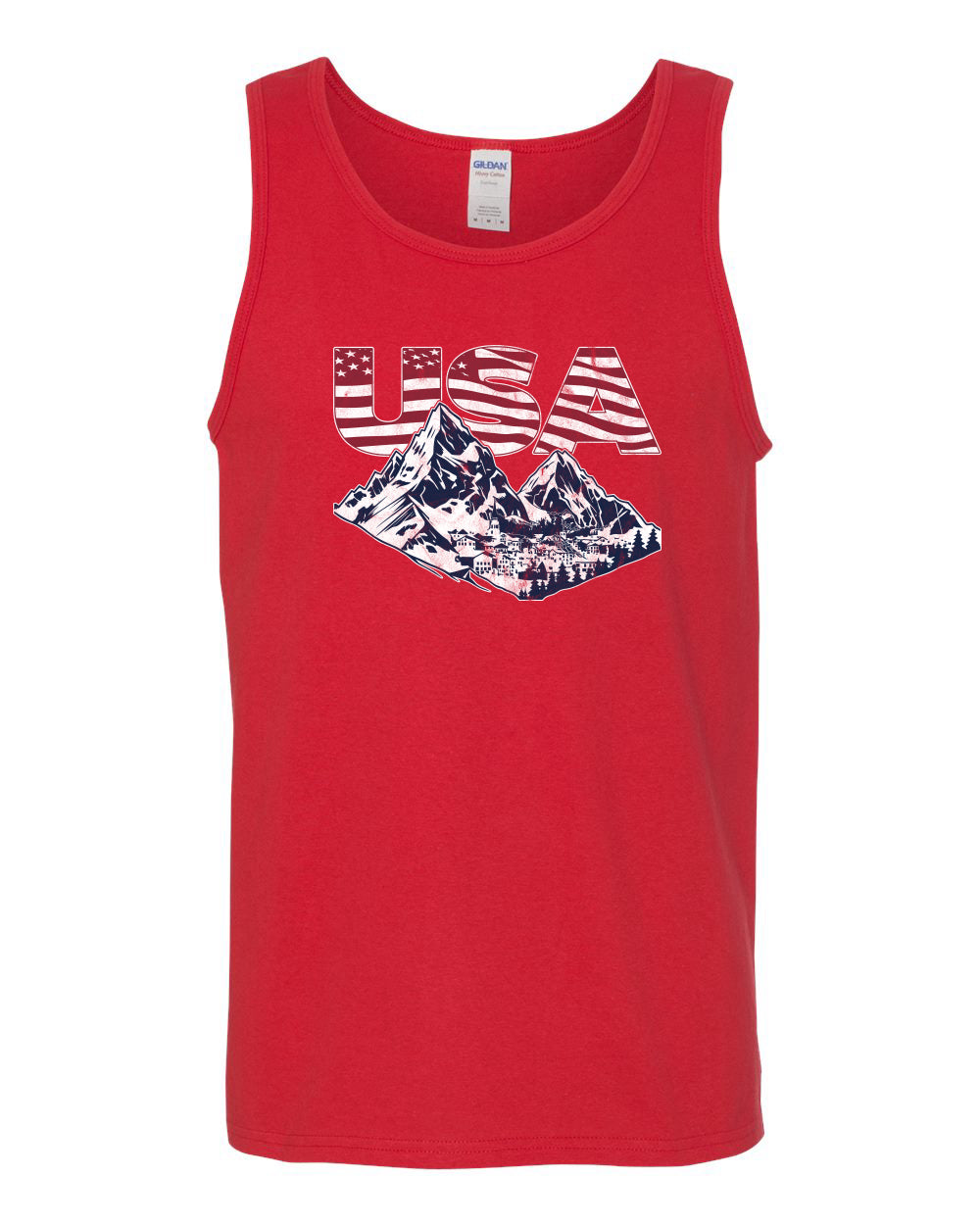 USA Winter Team Sports Fan Collection | USA Flag Mountainscape Sweater, Men Tank Top