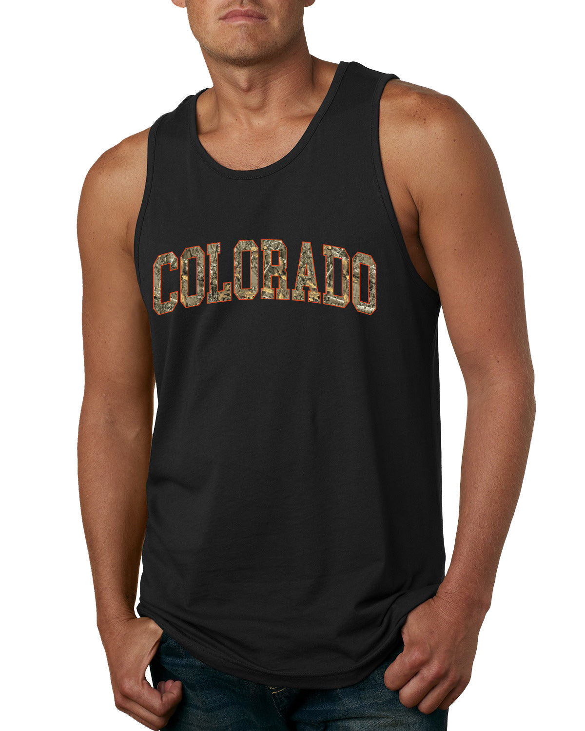 Colorado  Camo Fill Orange Outline Sweater, Men Tank Top