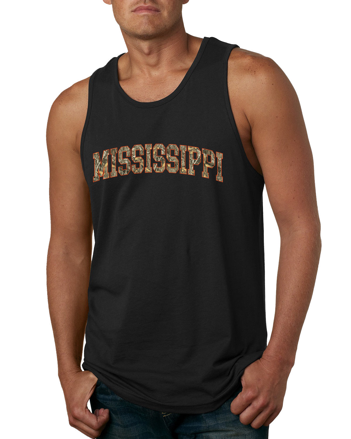 Mississippi  Camo Fill Orange Outline Sweater, Men Tank Top