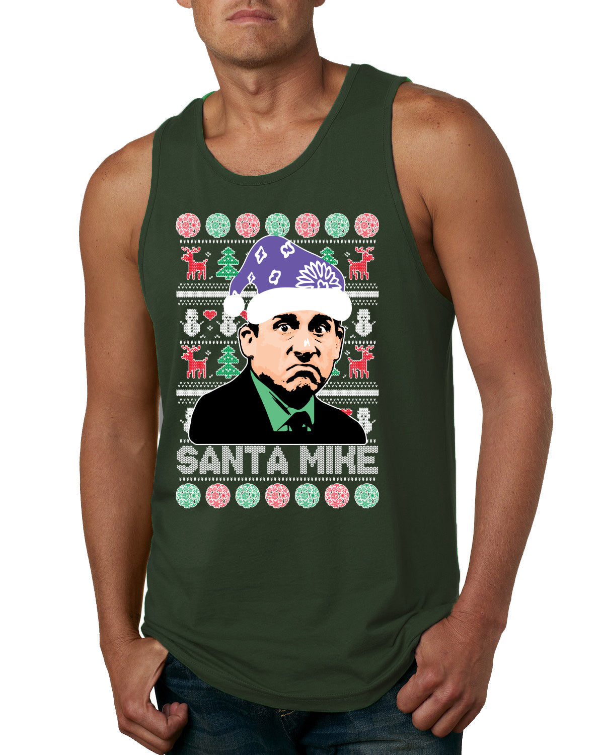 Santa Mike Michael Scott The Office Ugly Christmas Sweater Mens Graphic Tank Top