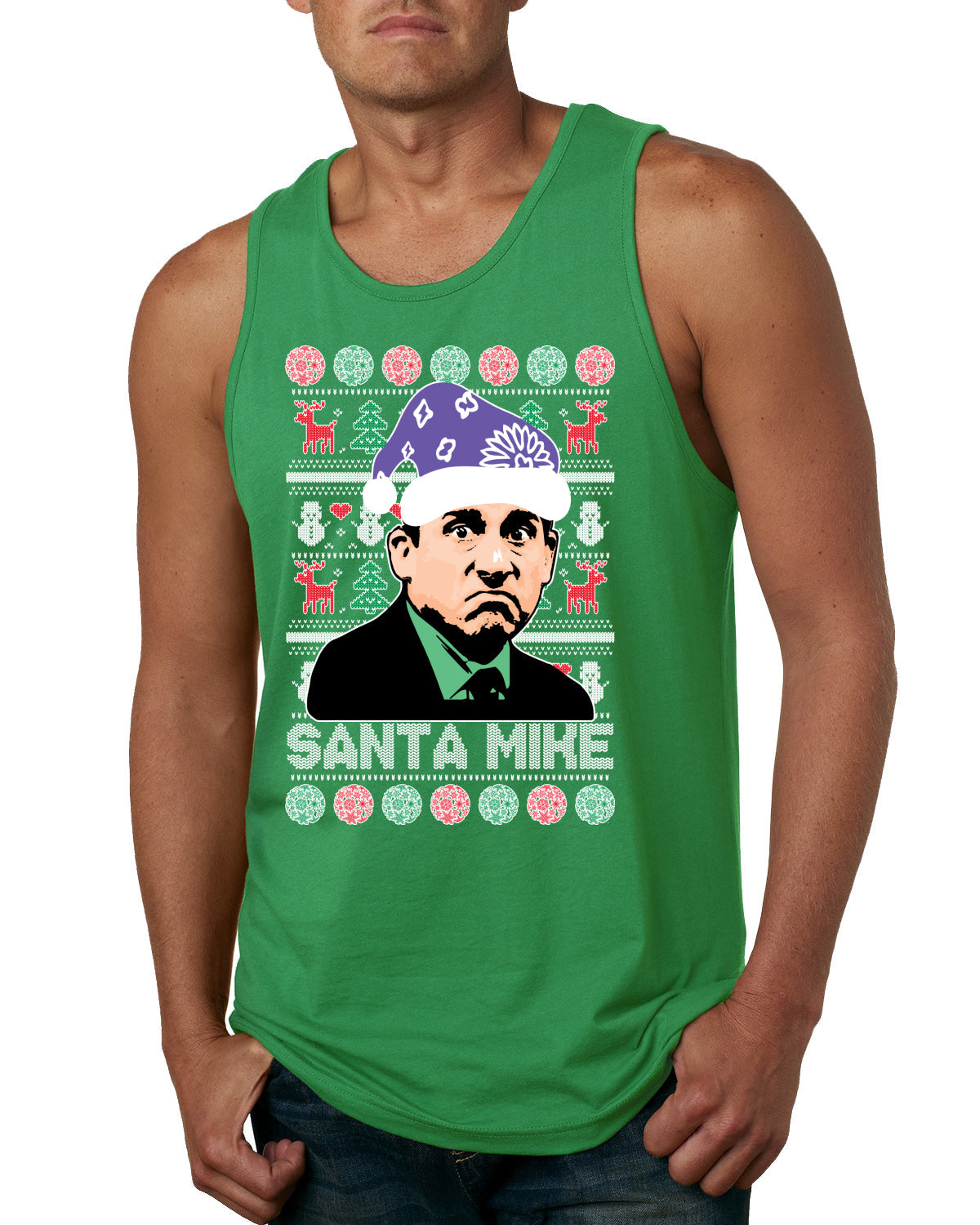 Santa Mike Michael Scott The Office Ugly Christmas Sweater Mens Graphic Tank Top