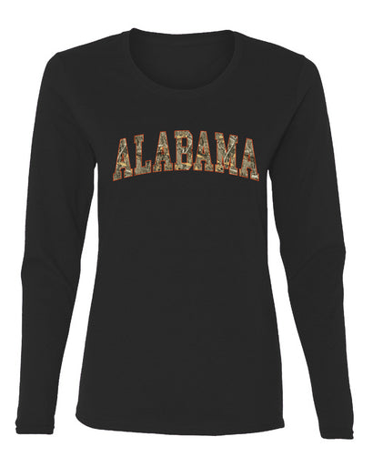 Alabama Camo Fill Orange Outline Sweater, Womens Graphic Long Sleeve T-Shirt