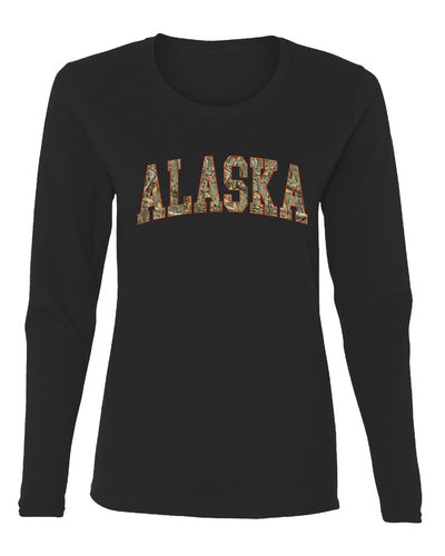 Alaska  Camo Fill Orange Outline Sweater, Womens Graphic Long Sleeve T-Shirt