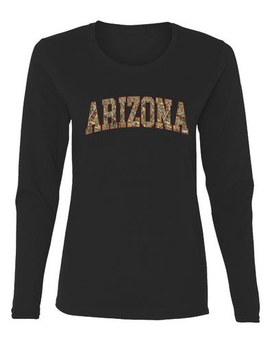 Arizona  Camo Fill Orange Outline Sweater, Womens Graphic Long Sleeve T-Shirt