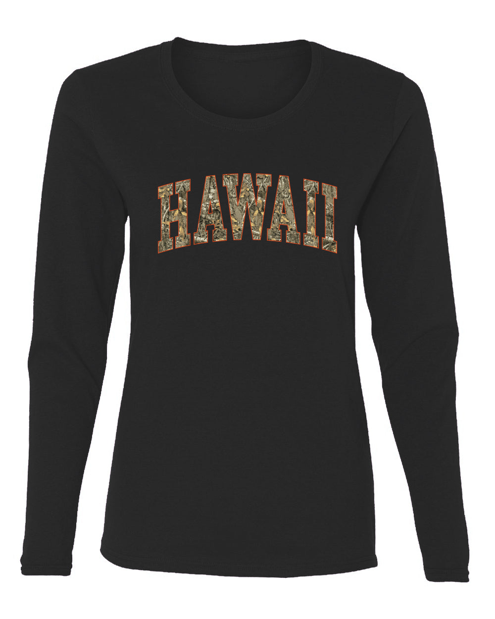Hawaii  Camo Fill Orange Outline Sweater, Womens Graphic Long Sleeve T-Shirt