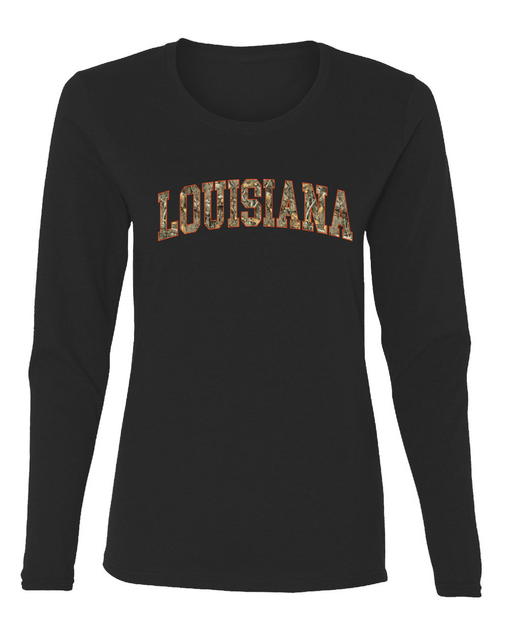 Louisiana  Camo Fill Orange Outline Sweater, Womens Graphic Long Sleeve T-Shirt