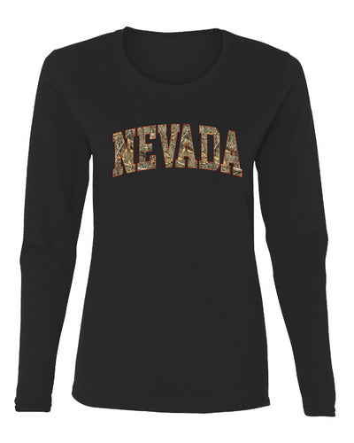 Nevada  Camo Fill Orange Outline Sweater, Womens Graphic Long Sleeve T-Shirt