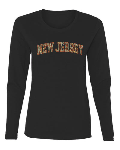New Jersey  Camo Fill Orange Outline Sweater, Womens Graphic Long Sleeve T-Shirt