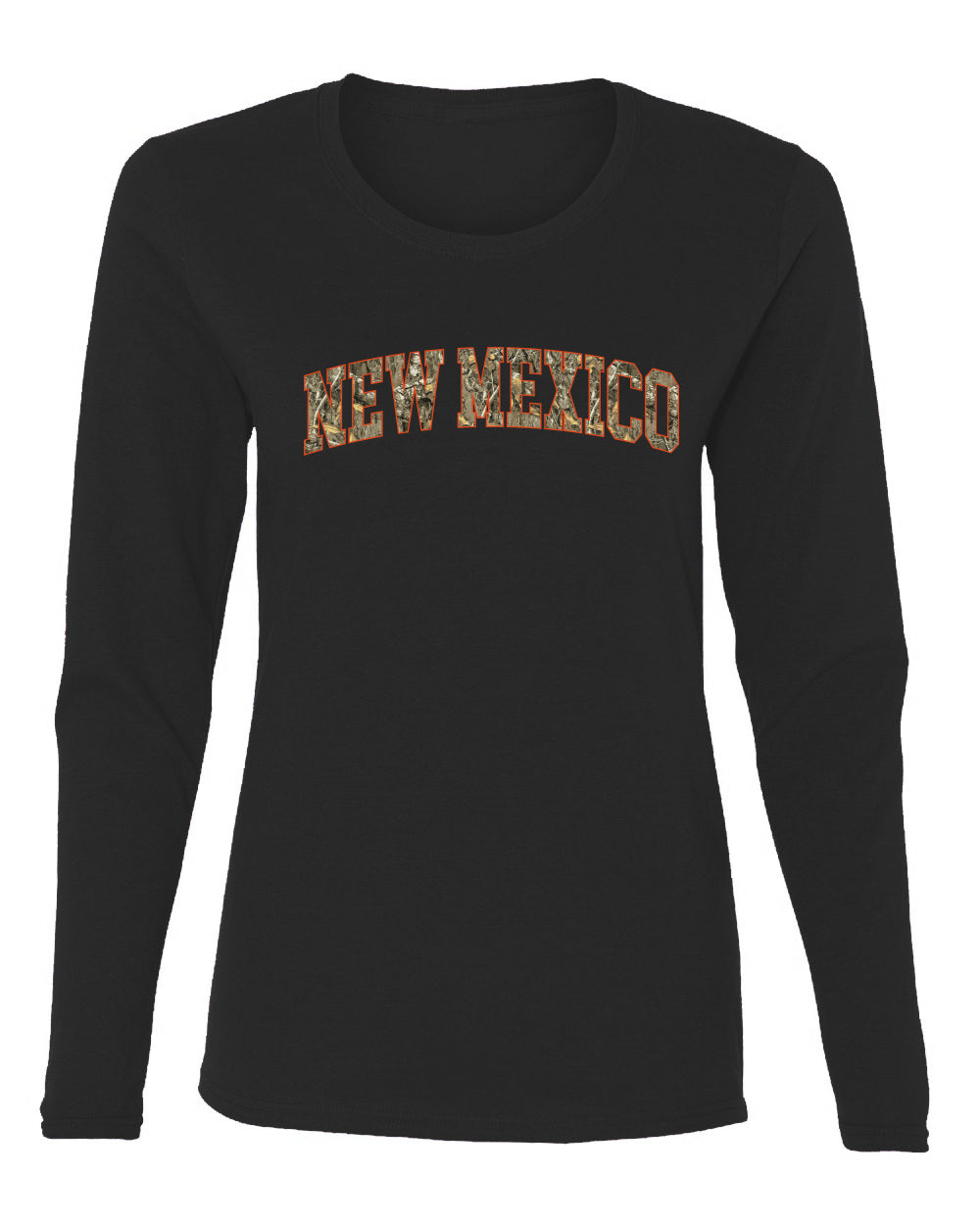 New Mexico  Camo Fill Orange Outline Sweater, Womens Graphic Long Sleeve T-Shirt