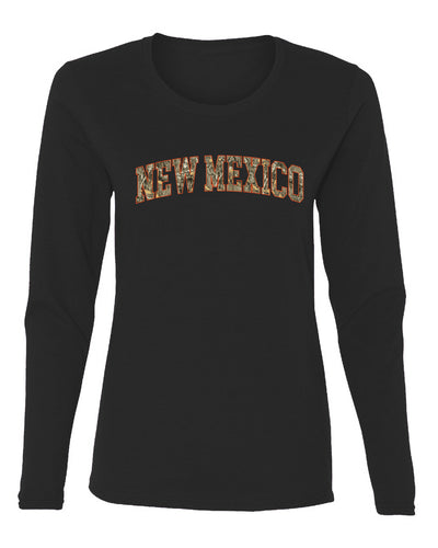 New Mexico  Camo Fill Orange Outline Sweater, Womens Graphic Long Sleeve T-Shirt