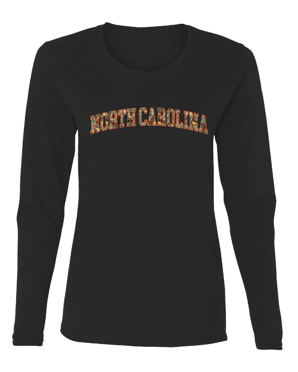 North Carolina  Camo Fill Orange Outline Sweater, Womens Graphic Long Sleeve T-Shirt