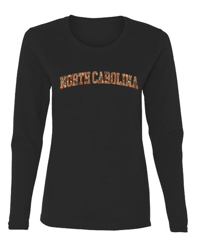 North Carolina  Camo Fill Orange Outline Sweater, Womens Graphic Long Sleeve T-Shirt