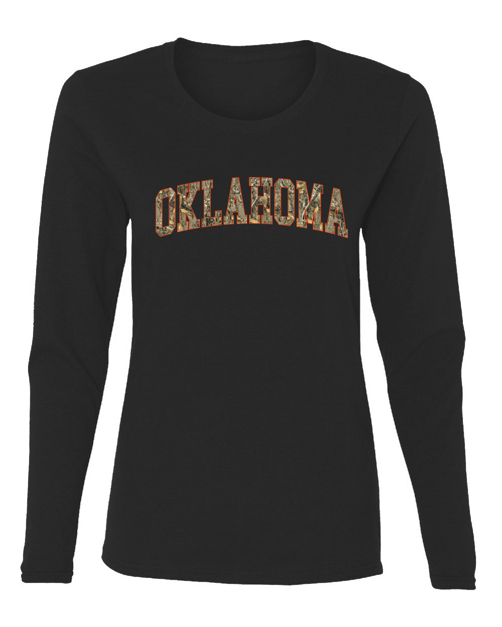 Oklahoma  Camo Fill Orange Outline Sweater, Womens Graphic Long Sleeve T-Shirt