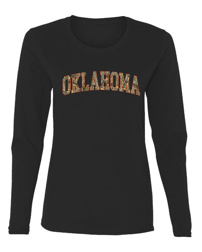Oklahoma  Camo Fill Orange Outline Sweater, Womens Graphic Long Sleeve T-Shirt