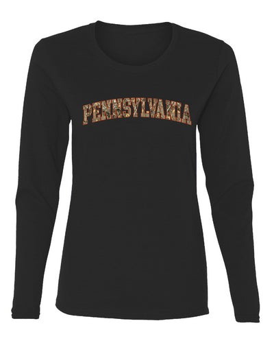 Pennsylvania  Camo Fill Orange Outline Sweater, Womens Graphic Long Sleeve T-Shirt