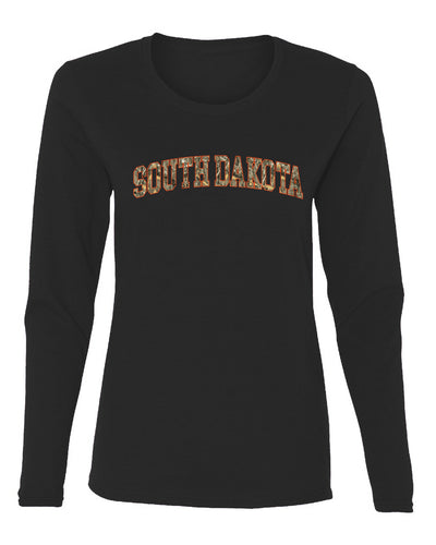 South Dakota  Camo Fill Orange Outline Sweater, Womens Graphic Long Sleeve T-Shirt