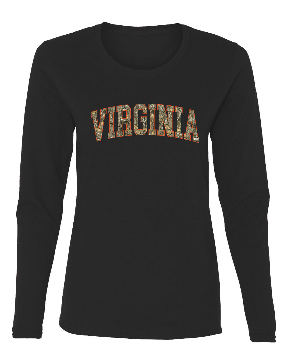 Virginia  Camo Fill Orange Outline Sweater, Womens Graphic Long Sleeve T-Shirt