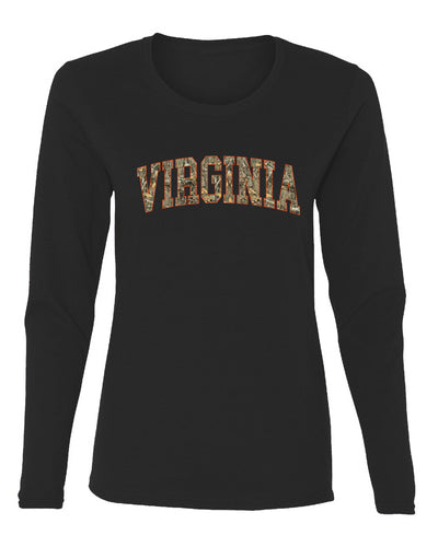 Virginia  Camo Fill Orange Outline Sweater, Womens Graphic Long Sleeve T-Shirt