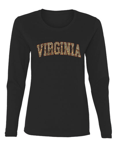 Virginia  Camo Fill Orange Outline Sweater, Womens Graphic Long Sleeve T-Shirt