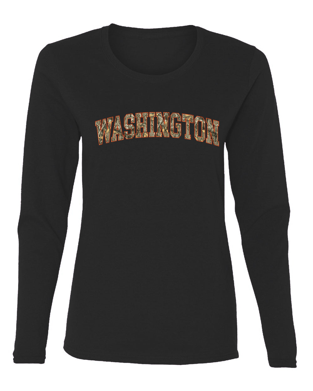 Washington  Camo Fill Orange Outline Sweater, Womens Graphic Long Sleeve T-Shirt