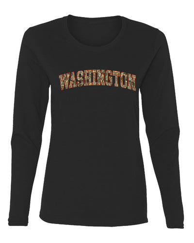 Washington  Camo Fill Orange Outline Sweater, Womens Graphic Long Sleeve T-Shirt
