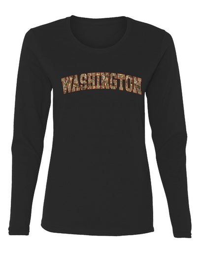 Washington  Camo Fill Orange Outline Sweater, Womens Graphic Long Sleeve T-Shirt