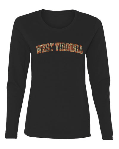 West Virginia  Camo Fill Orange Outline Sweater, Womens Graphic Long Sleeve T-Shirt