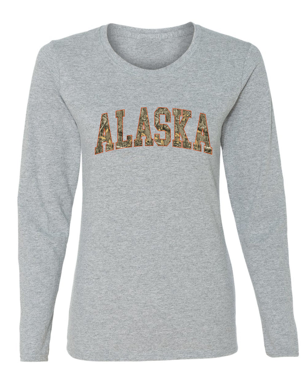 Alaska  Camo Fill Orange Outline Sweater, Womens Graphic Long Sleeve T-Shirt