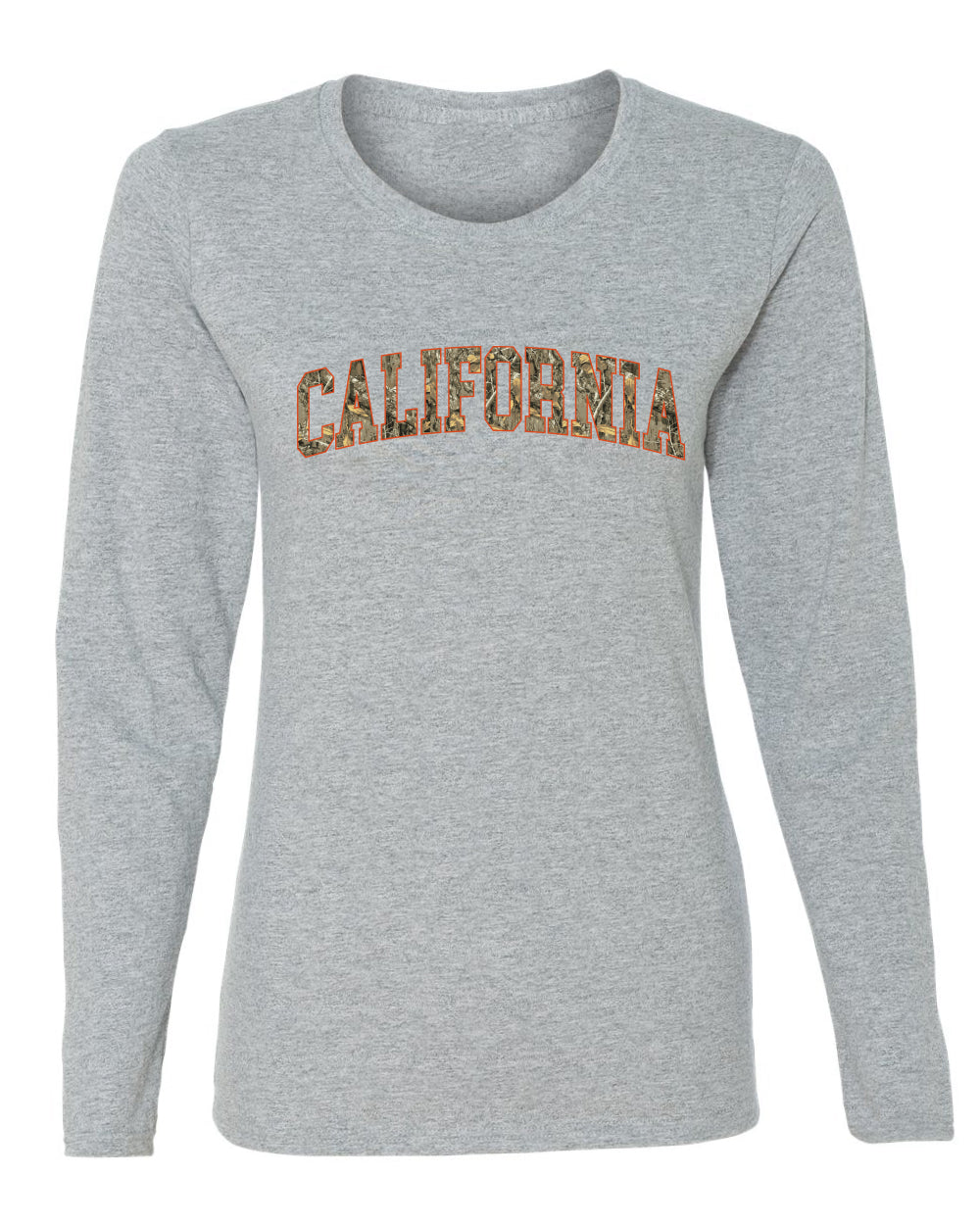 California  Camo Fill Orange Outline Sweater, Womens Graphic Long Sleeve T-Shirt