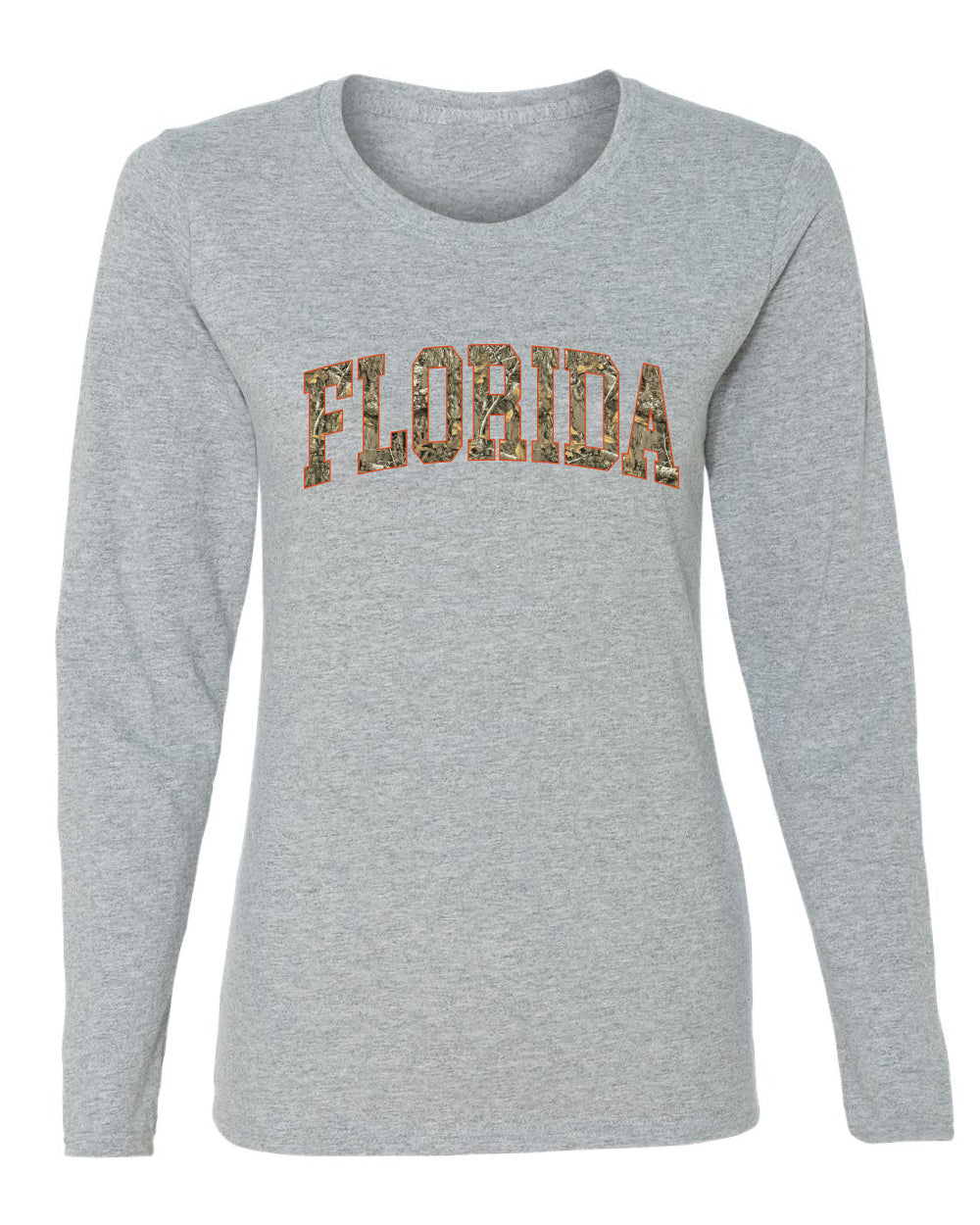 Florida  Camo Fill Orange Outline Sweater, Womens Graphic Long Sleeve T-Shirt