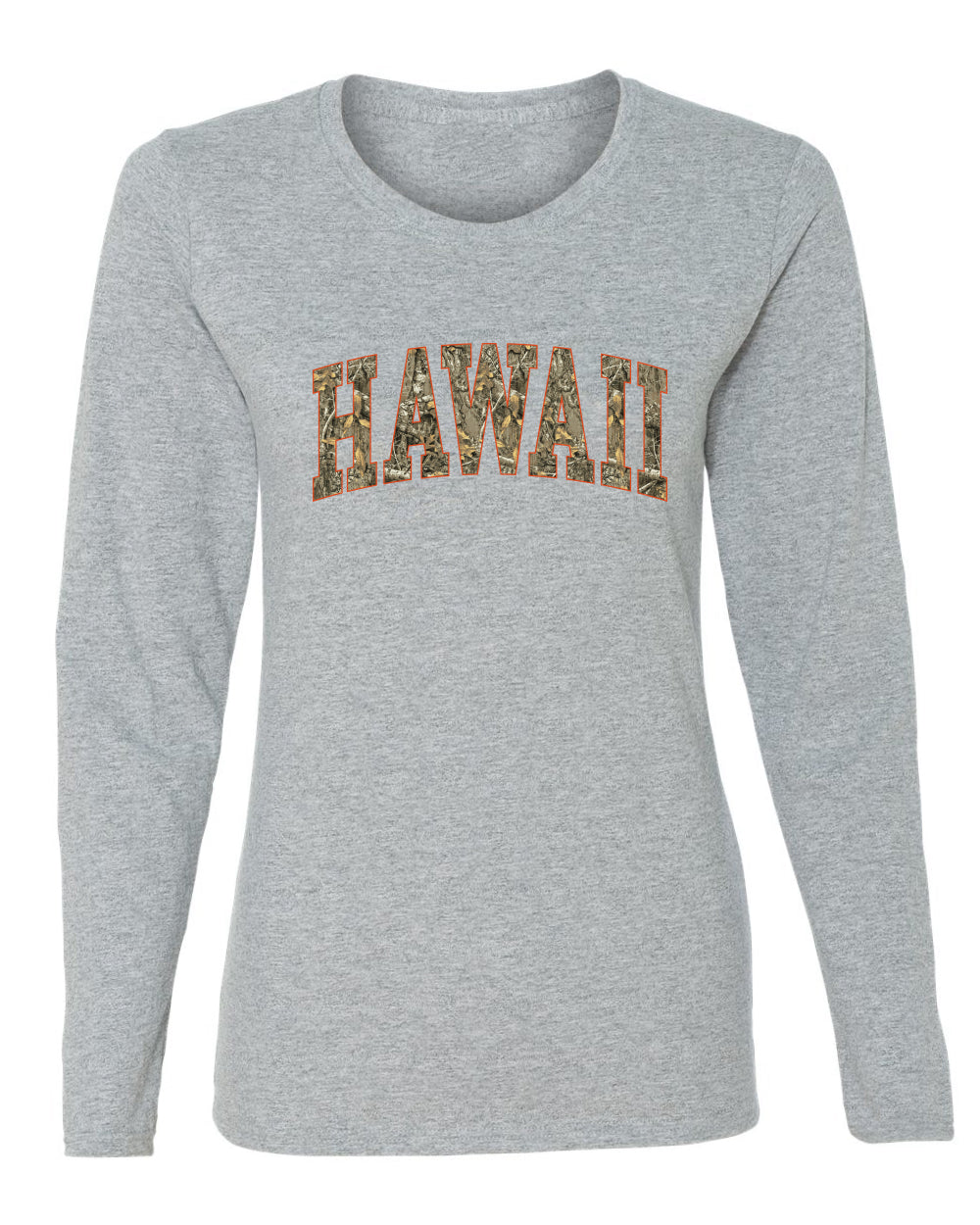Hawaii  Camo Fill Orange Outline Sweater, Womens Graphic Long Sleeve T-Shirt