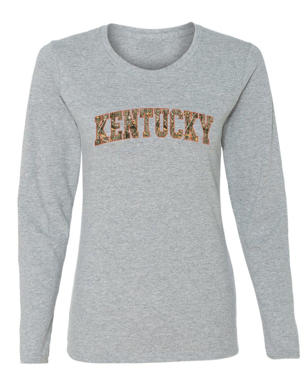 Kentucky  Camo Fill Orange Outline Sweater, Womens Graphic Long Sleeve T-Shirt
