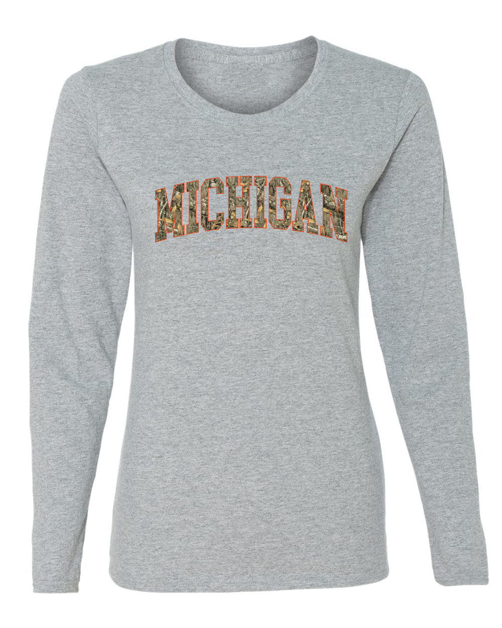Michigan  Camo Fill Orange Outline Sweater, Womens Graphic Long Sleeve T-Shirt