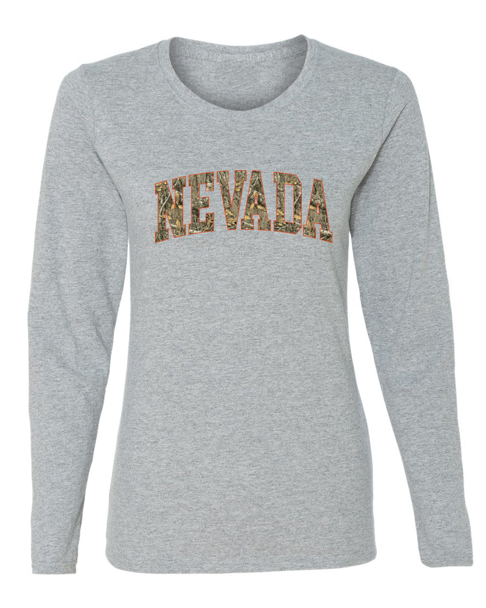 Nevada  Camo Fill Orange Outline Sweater, Womens Graphic Long Sleeve T-Shirt
