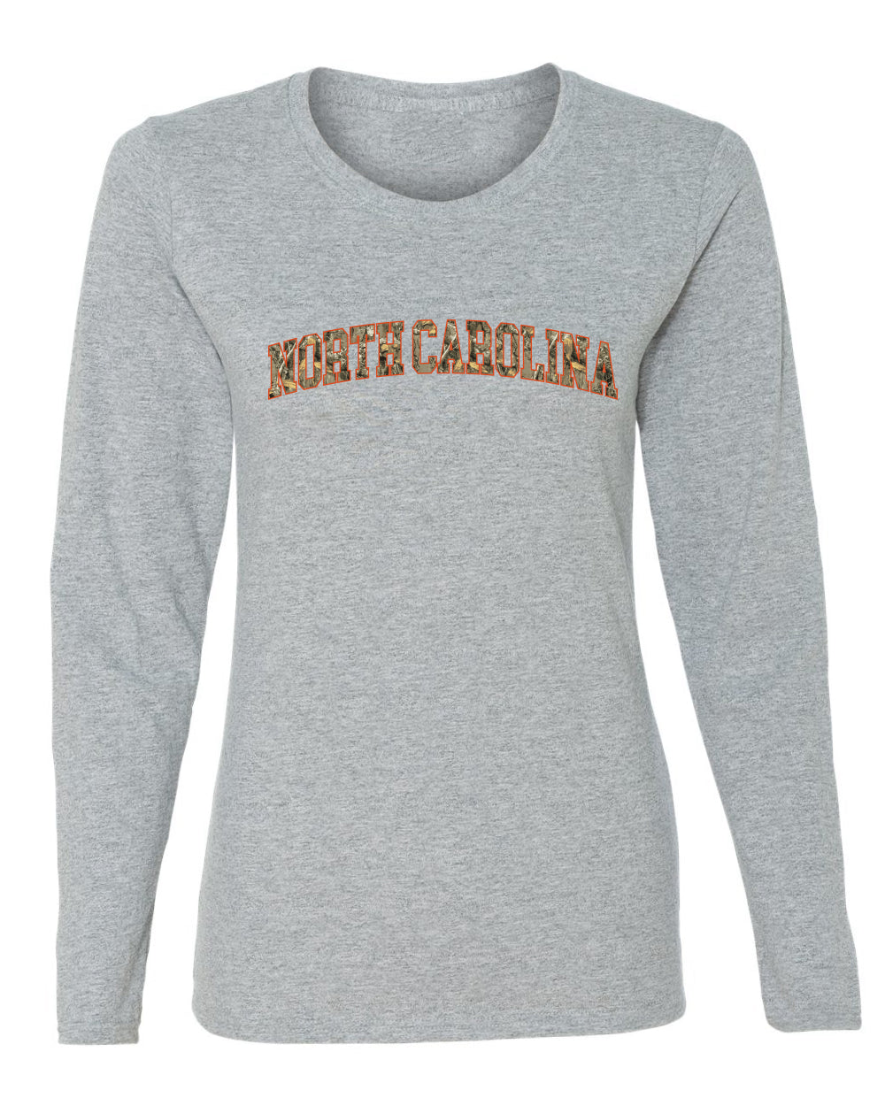 North Carolina  Camo Fill Orange Outline Sweater, Womens Graphic Long Sleeve T-Shirt