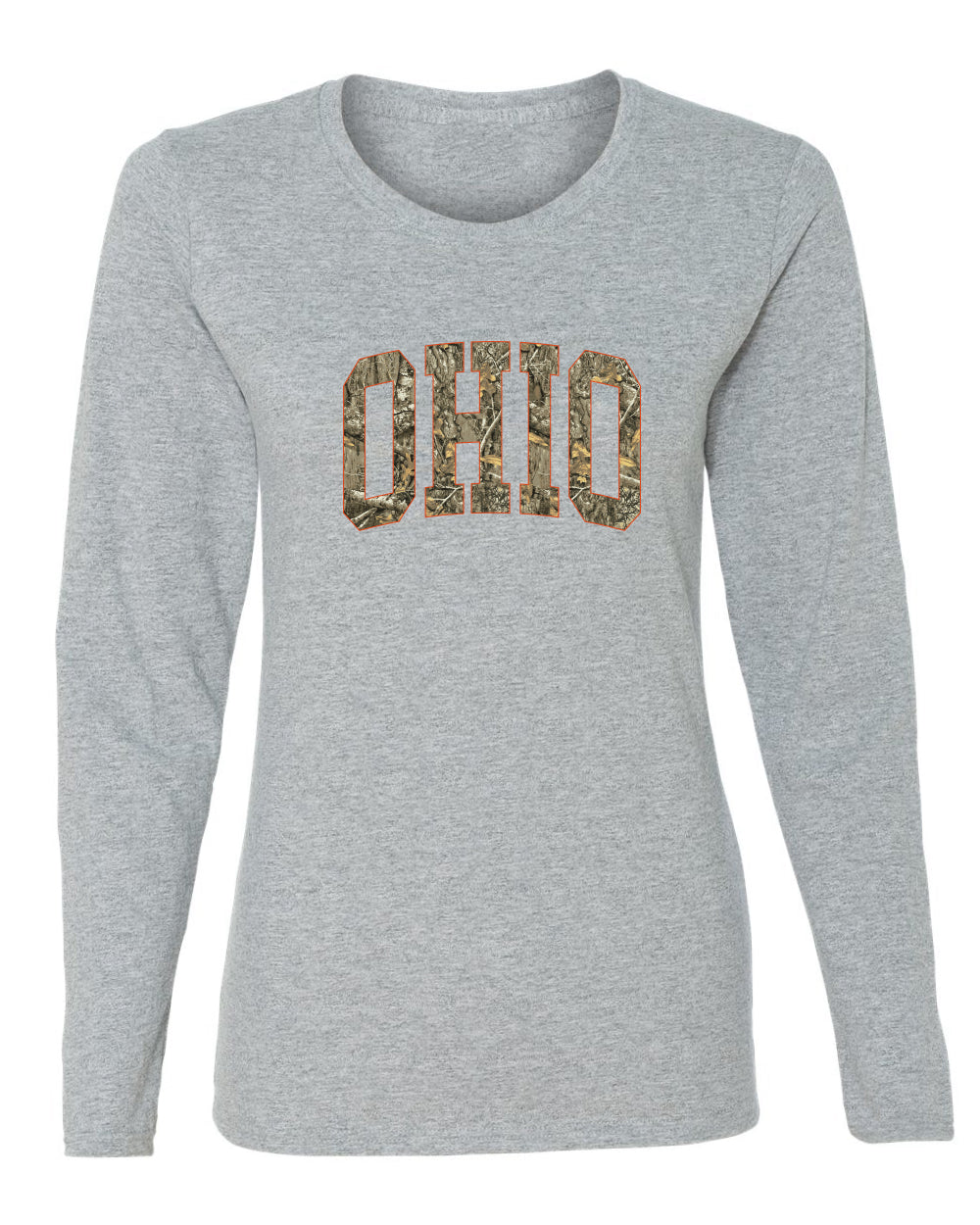 Ohio  Camo Fill Orange Outline Sweater, Womens Graphic Long Sleeve T-Shirt