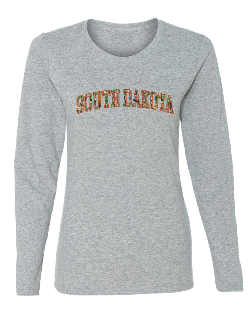 South Dakota  Camo Fill Orange Outline Sweater, Womens Graphic Long Sleeve T-Shirt