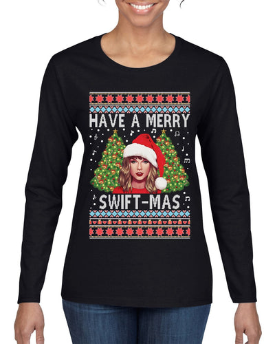 Merry Swiftmas Ugly Christmas Sweater Womens Graphic Long Sleeve T-Shirt
