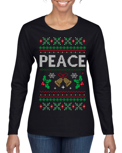 Peace Ugly Christmas Sweater Womens Graphic Long Sleeve T-Shirt